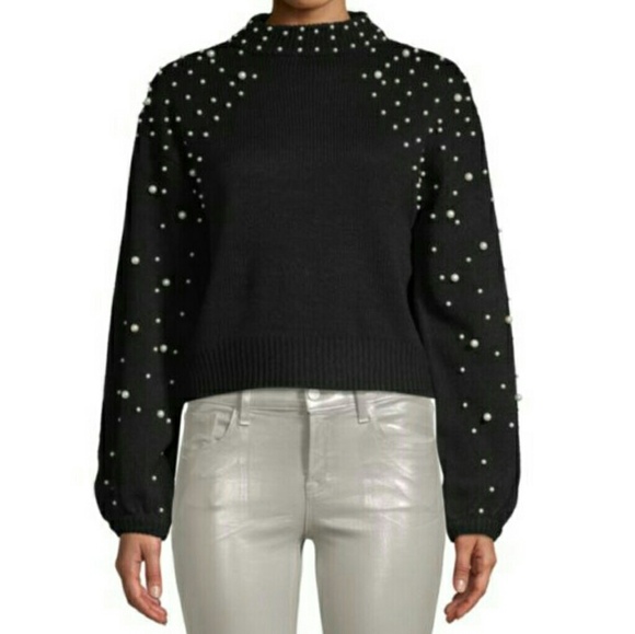 Haute Rogue Sweaters - Haute Rogue Pearl-Embellished Cropped Sweater